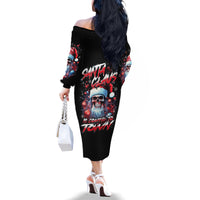 Skull Santa Claus Family Matching Off Shoulder Long Sleeve Dress and Hawaiian Shirt Santa Claus Is Coming To Town - Wonder Print Shop