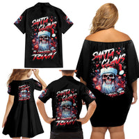 Skull Santa Claus Family Matching Off Shoulder Short Dress and Hawaiian Shirt Santa Claus Is Coming To Town - Wonder Print Shop