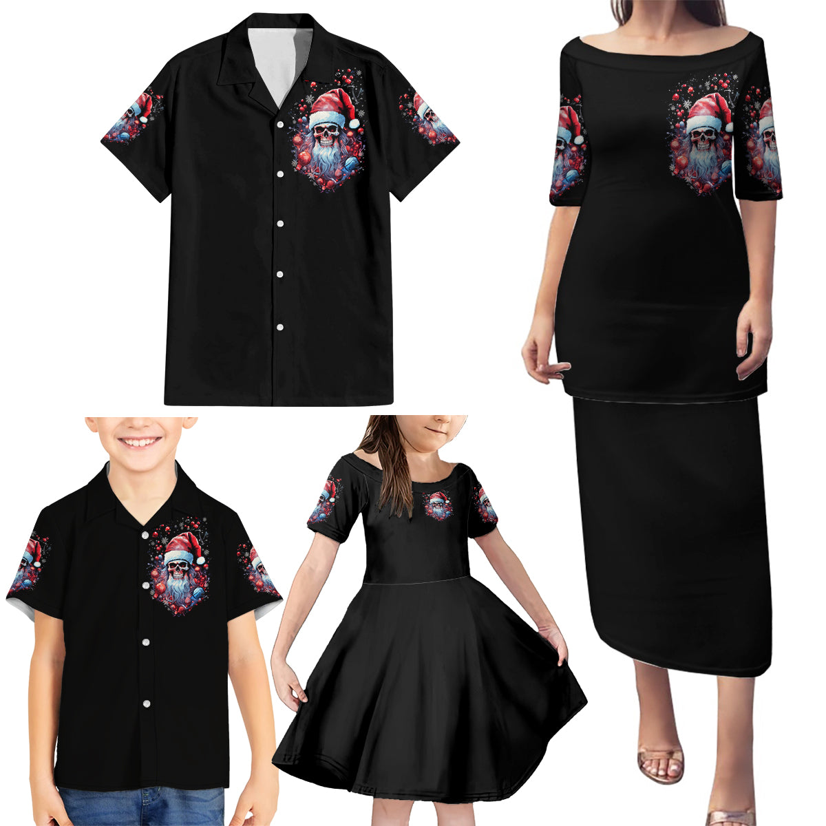Skull Santa Claus Family Matching Puletasi Dress and Hawaiian Shirt Santa Claus Is Coming To Town - Wonder Print Shop