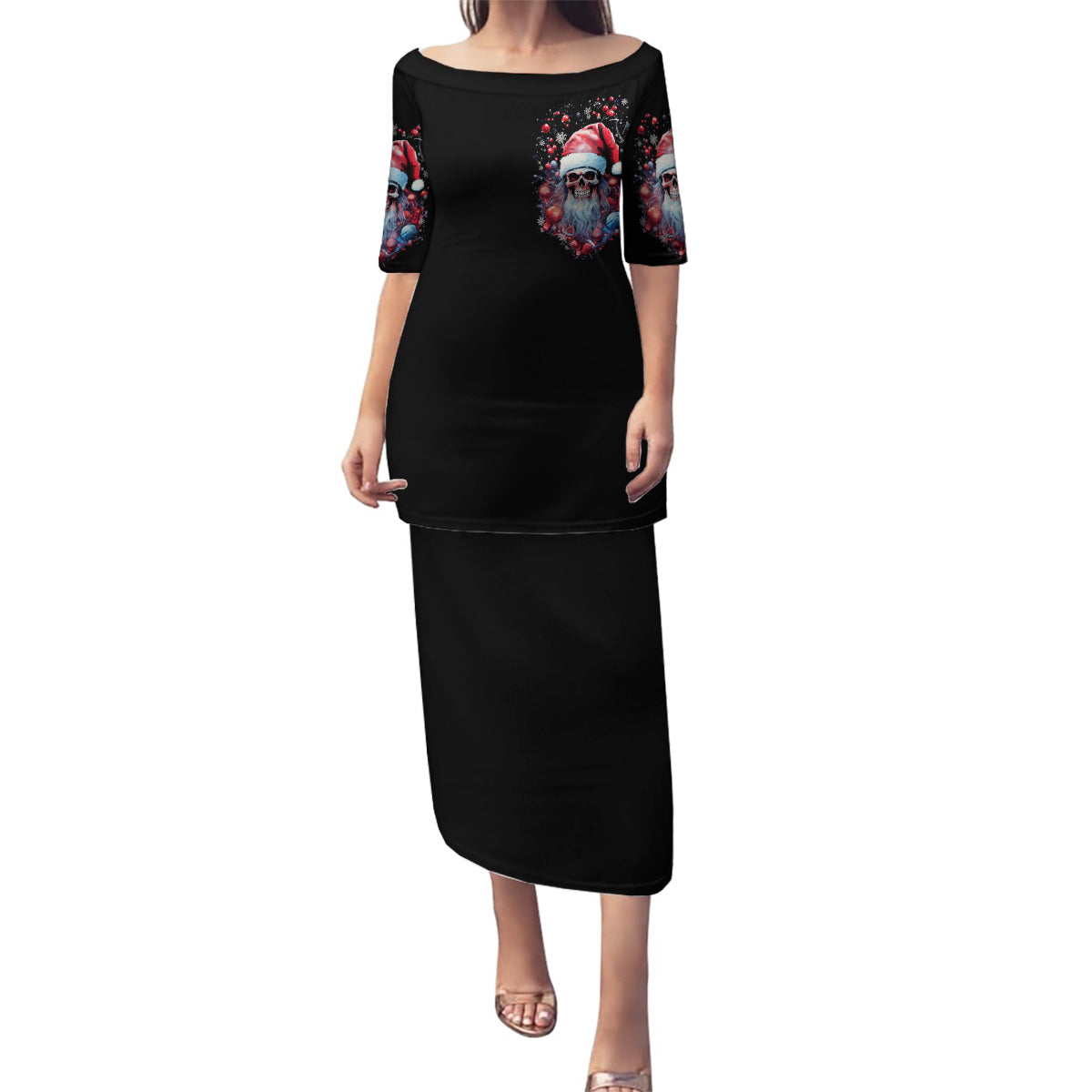 Skull Santa Claus Family Matching Puletasi Dress and Hawaiian Shirt Santa Claus Is Coming To Town - Wonder Print Shop