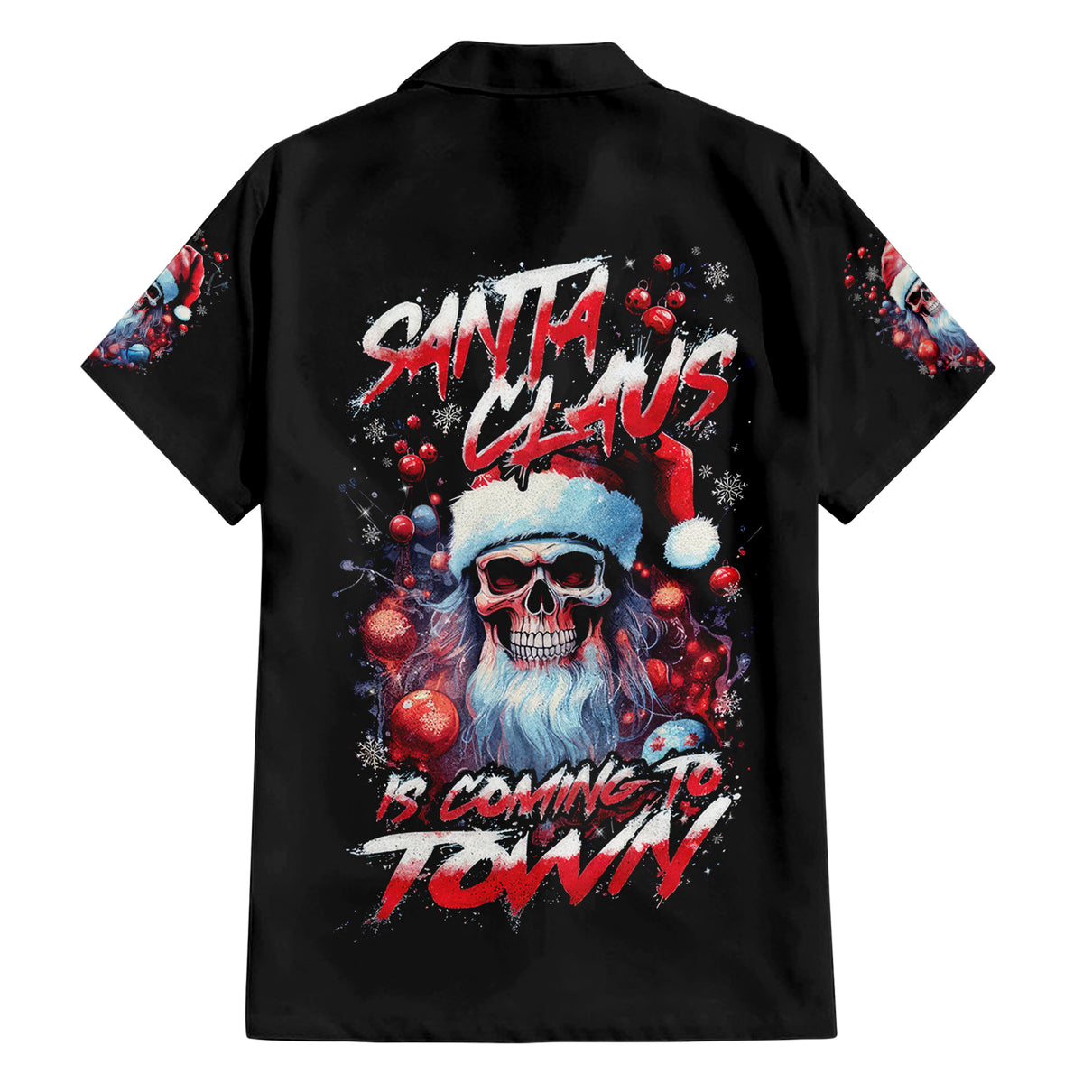 Skull Santa Claus Family Matching Short Sleeve Bodycon Dress and Hawaiian Shirt Santa Claus Is Coming To Town - Wonder Print Shop