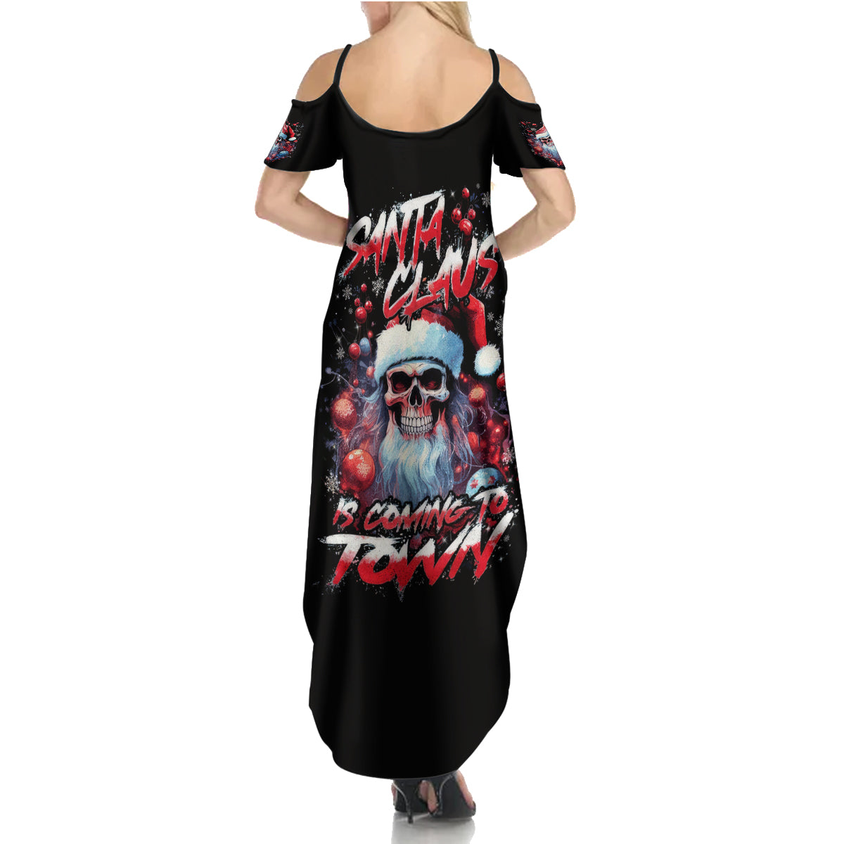 Skull Santa Claus Family Matching Summer Maxi Dress and Hawaiian Shirt Santa Claus Is Coming To Town - Wonder Print Shop