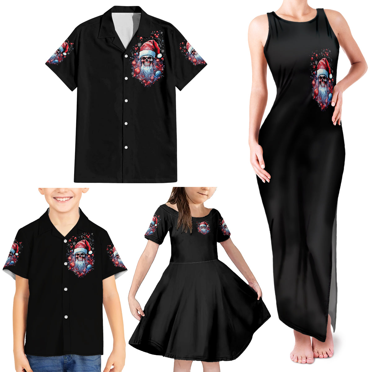 Skull Santa Claus Family Matching Tank Maxi Dress and Hawaiian Shirt Santa Claus Is Coming To Town - Wonder Print Shop