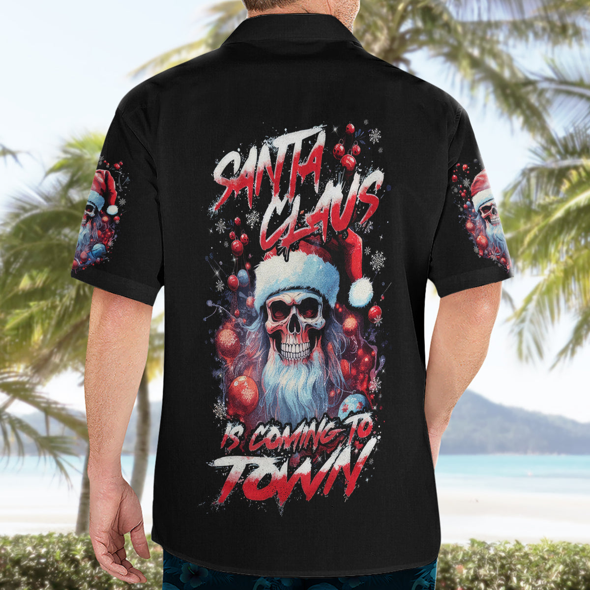 Skull Santa Claus Hawaiian Shirt Santa Claus Is Coming To Town - Wonder Print Shop