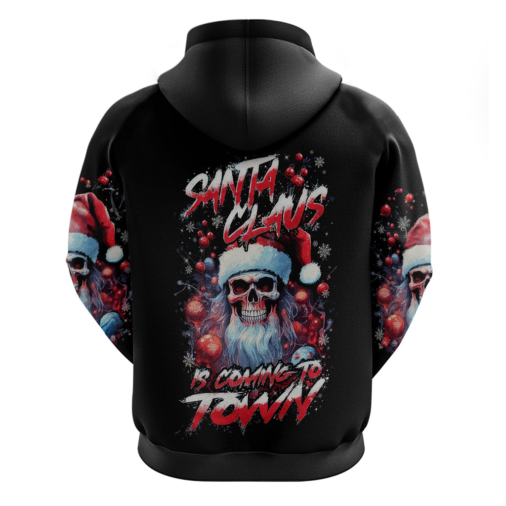 Skull Santa Claus Hoodie Santa Claus Is Coming To Town - Wonder Print Shop