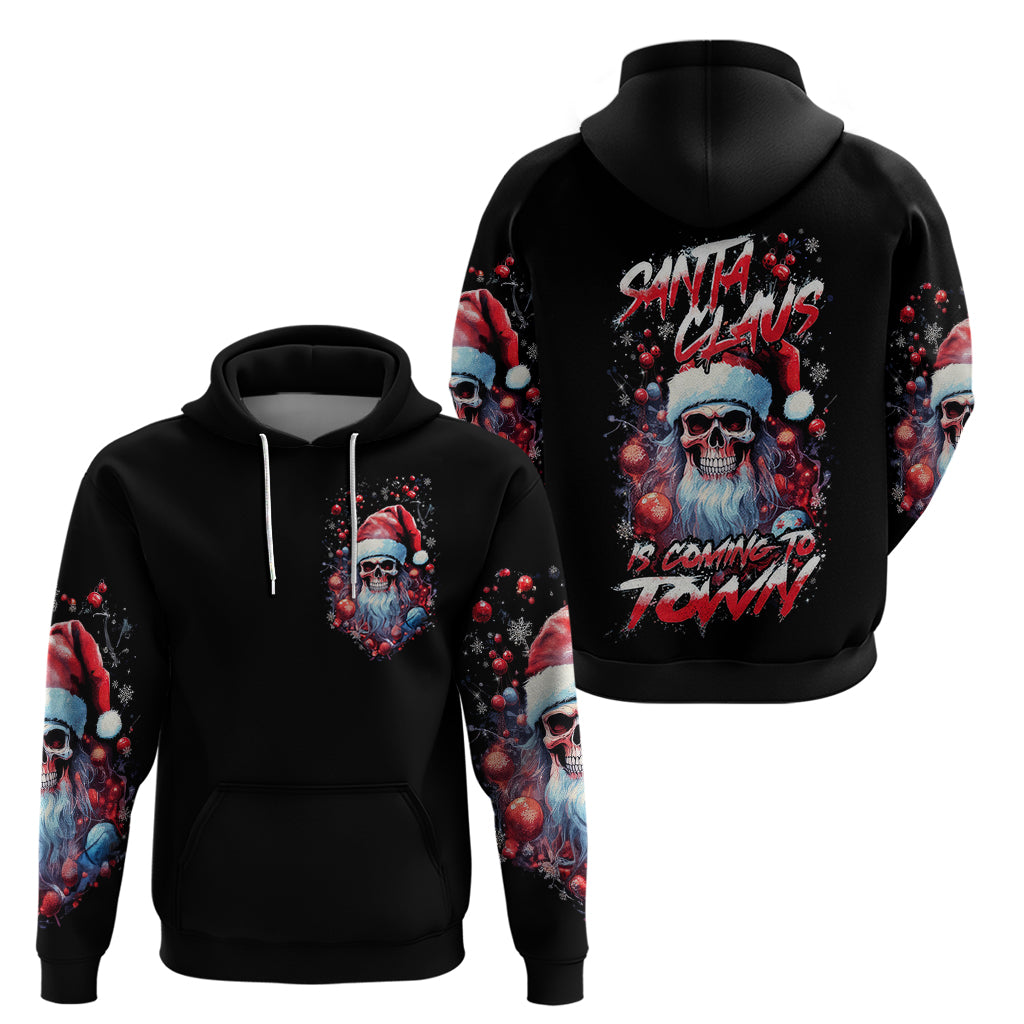 Skull Santa Claus Hoodie Santa Claus Is Coming To Town - Wonder Print Shop