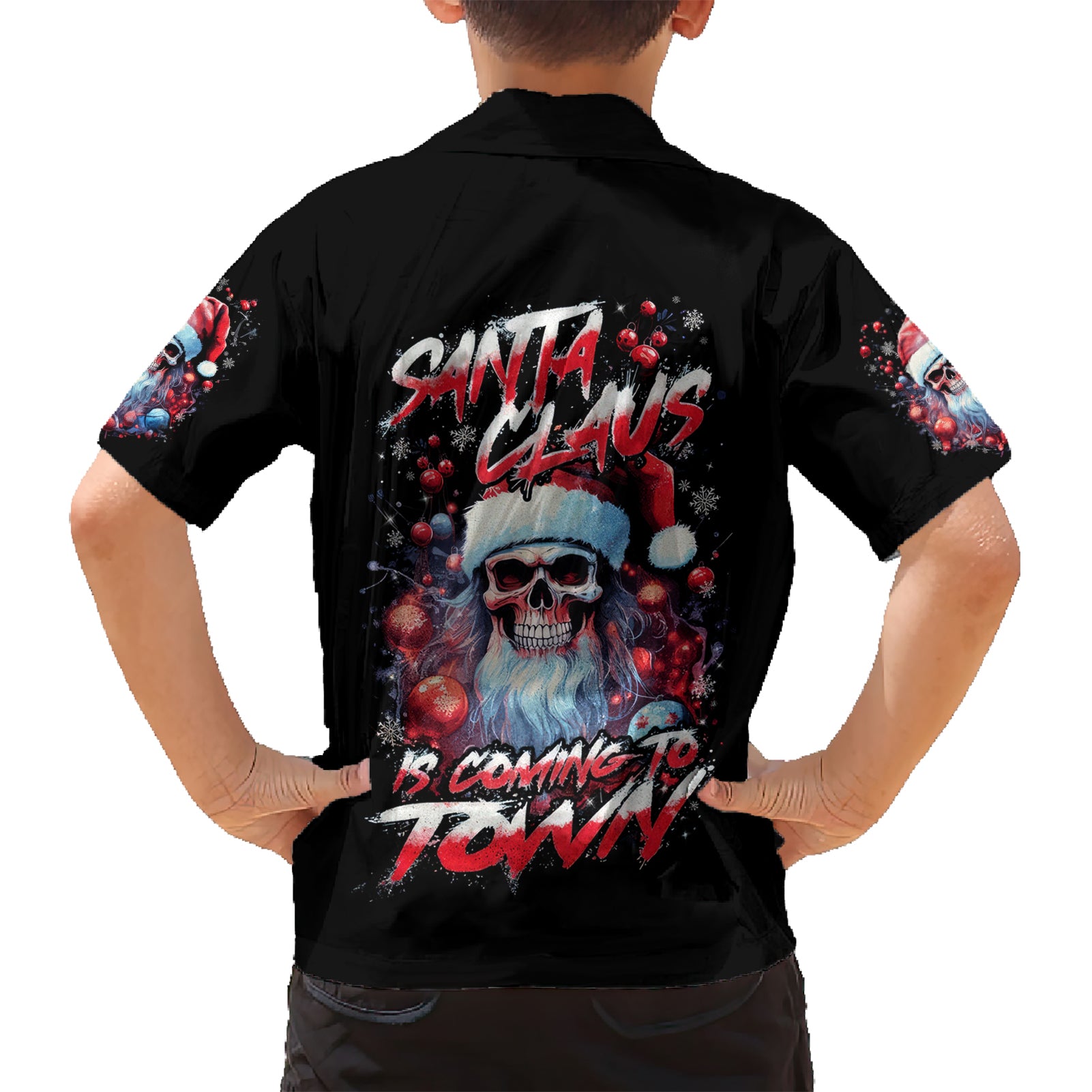 Skull Santa Claus Kid Hawaiian Shirt Santa Claus Is Coming To Town - Wonder Print Shop