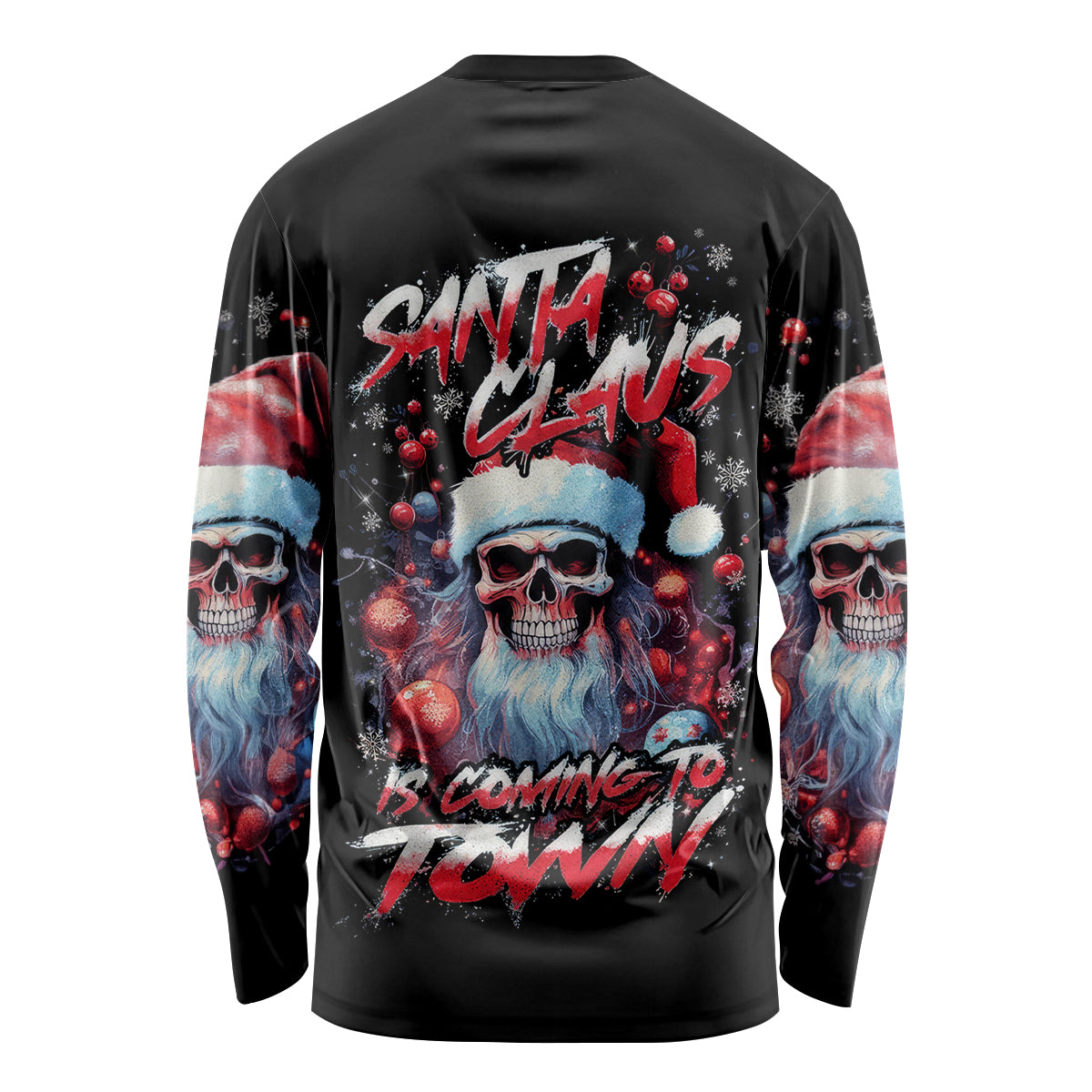 Skull Santa Claus Long Sleeve Shirt Santa Claus Is Coming To Town - Wonder Print Shop