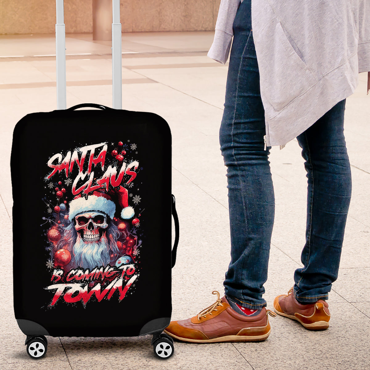 Skull Santa Claus Luggage Cover Santa Claus Is Coming To Town - Wonder Print Shop