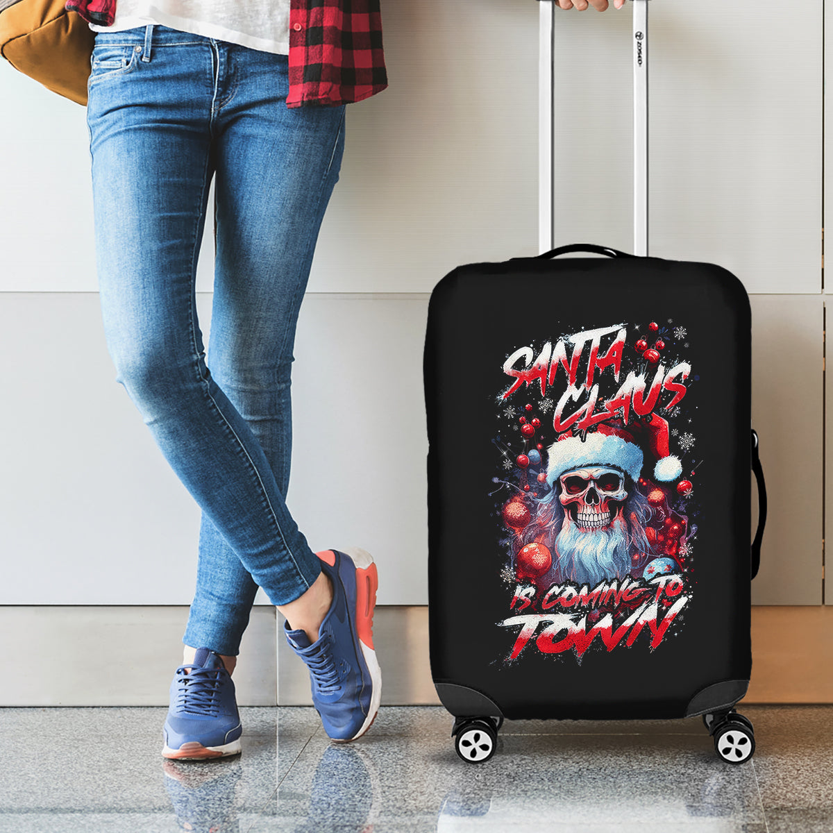 Skull Santa Claus Luggage Cover Santa Claus Is Coming To Town - Wonder Print Shop