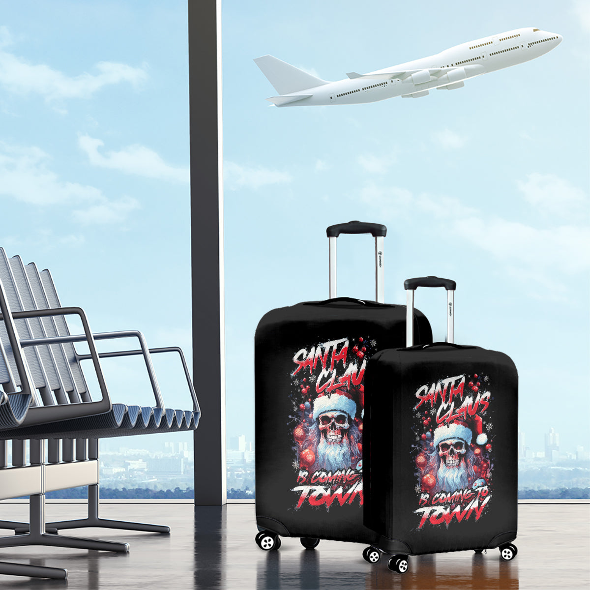Skull Santa Claus Luggage Cover Santa Claus Is Coming To Town - Wonder Print Shop