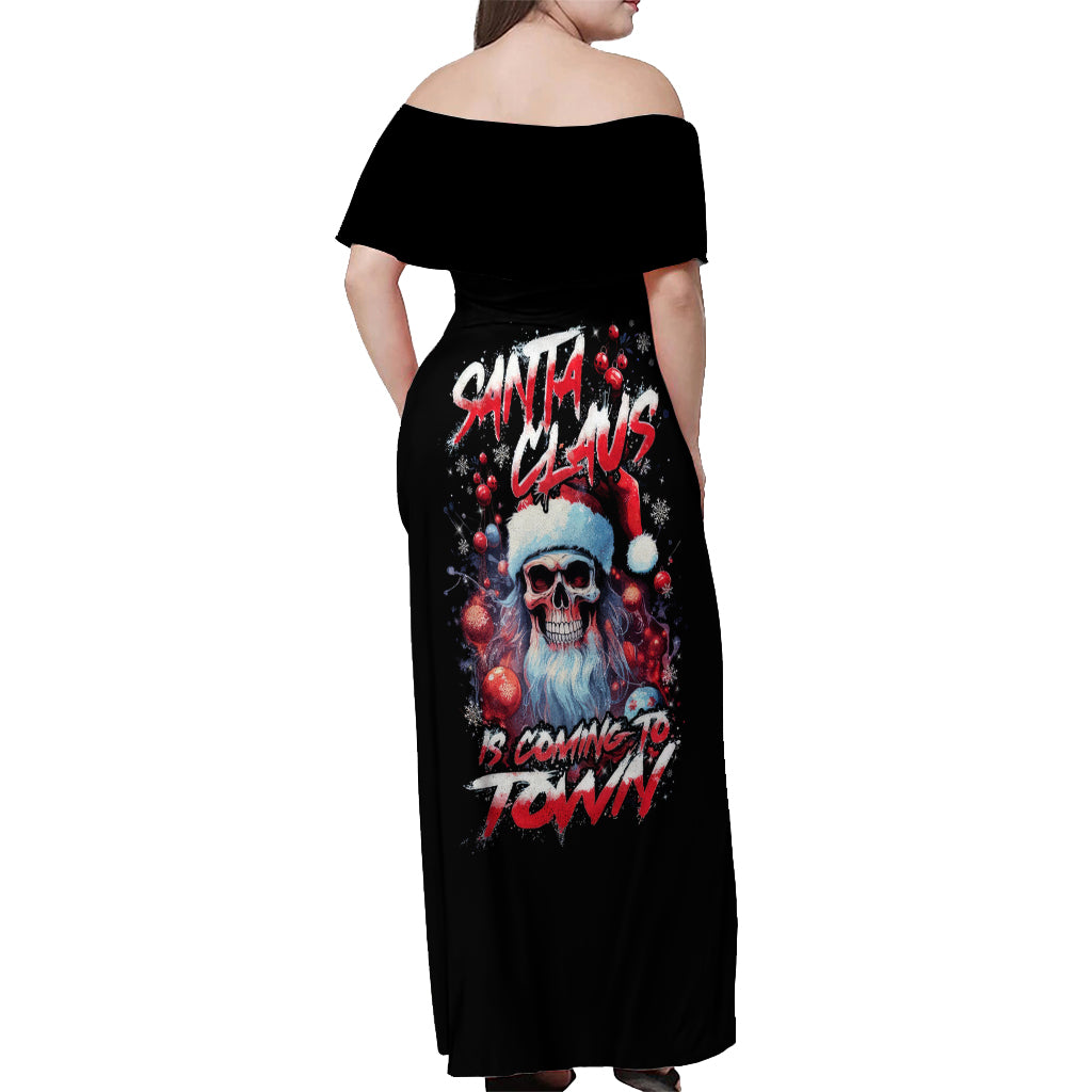 Skull Santa Claus Off Shoulder Maxi Dress Santa Claus Is Coming To Town - Wonder Print Shop