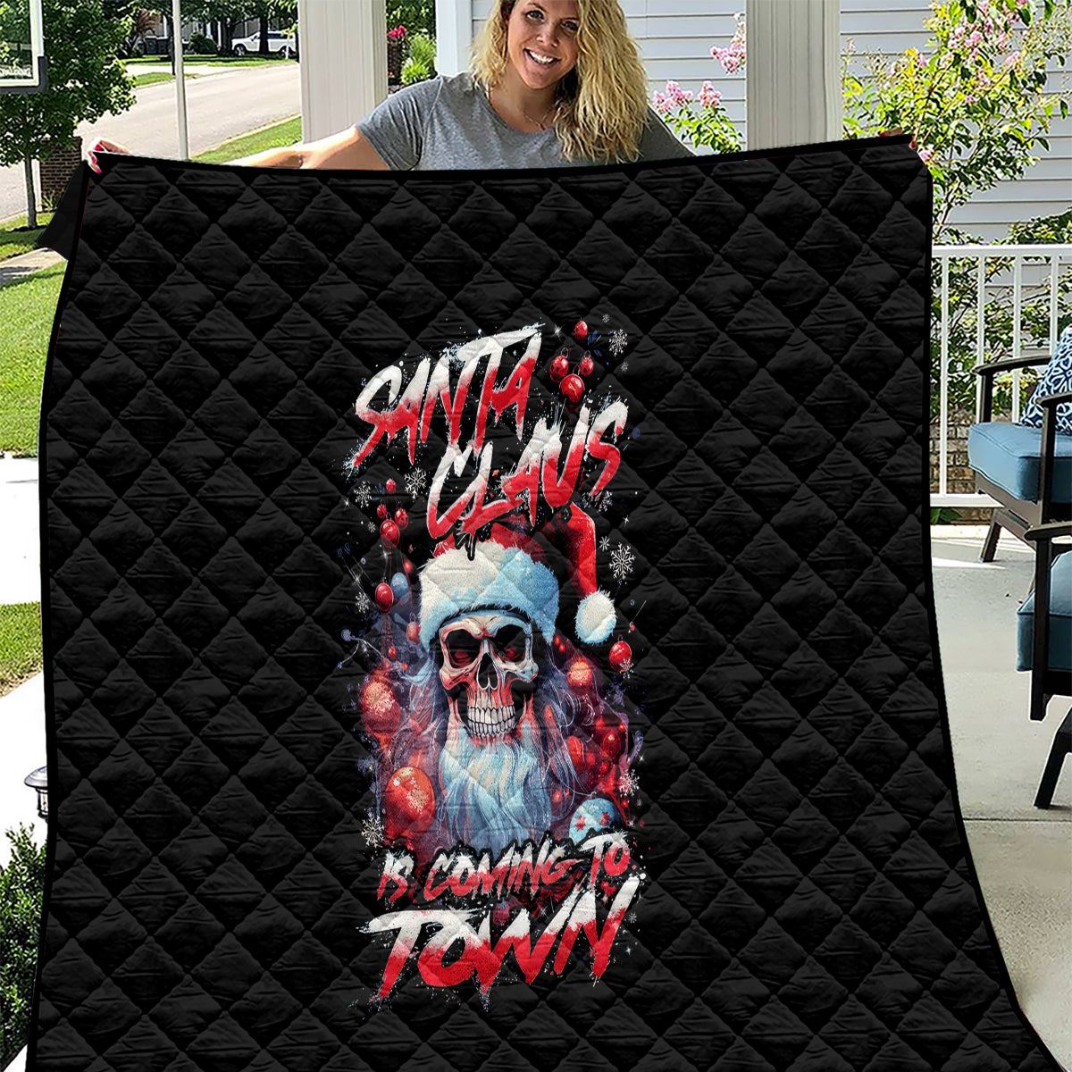 Skull Santa Claus Quilt Santa Claus Is Coming To Town - Wonder Print Shop