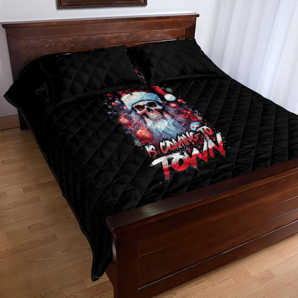 Skull Santa Claus Quilt Bed Set Santa Claus Is Coming To Town - Wonder Print Shop