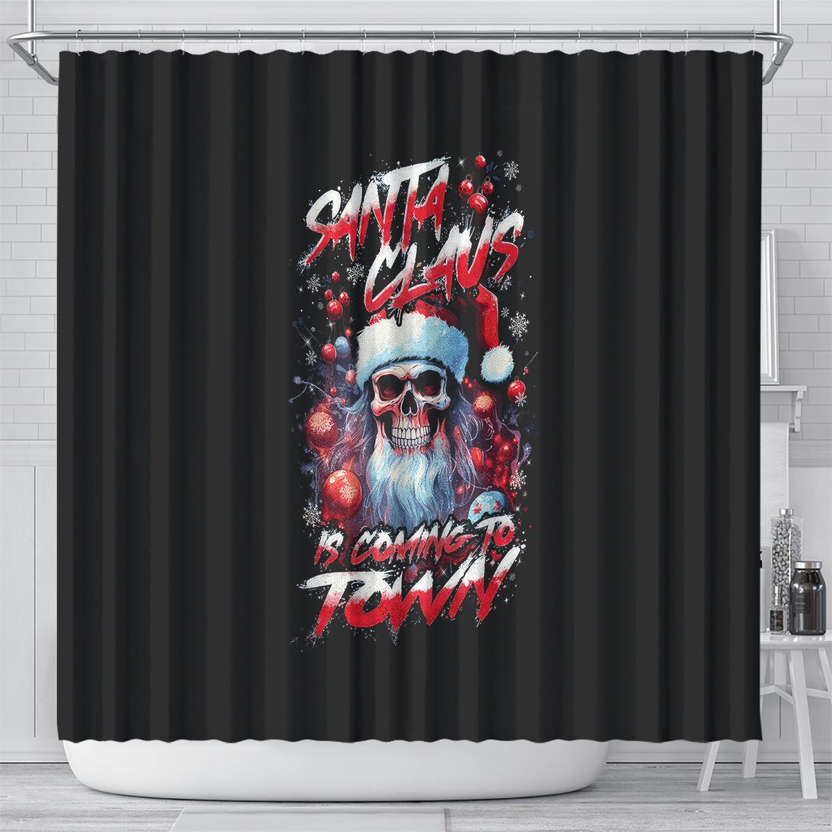 skull-santa-claus-shower-curtain-santa-claus-is-coming-to-town