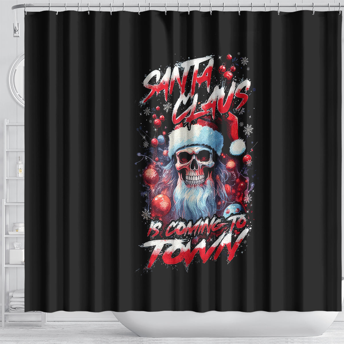 skull-santa-claus-shower-curtain-santa-claus-is-coming-to-town
