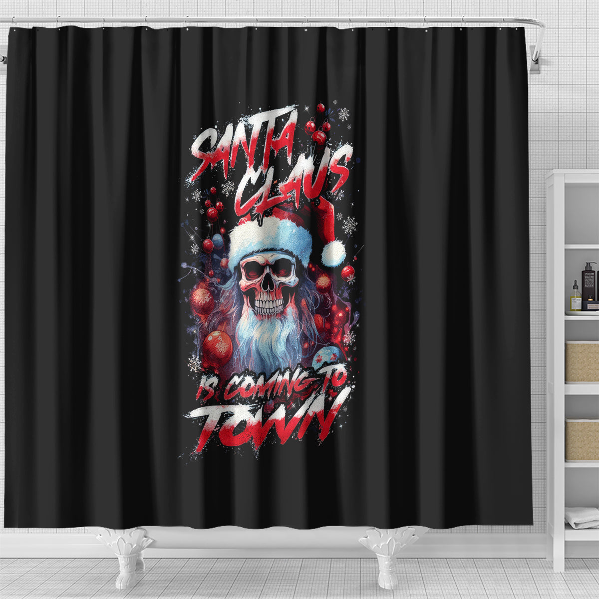 skull-santa-claus-shower-curtain-santa-claus-is-coming-to-town