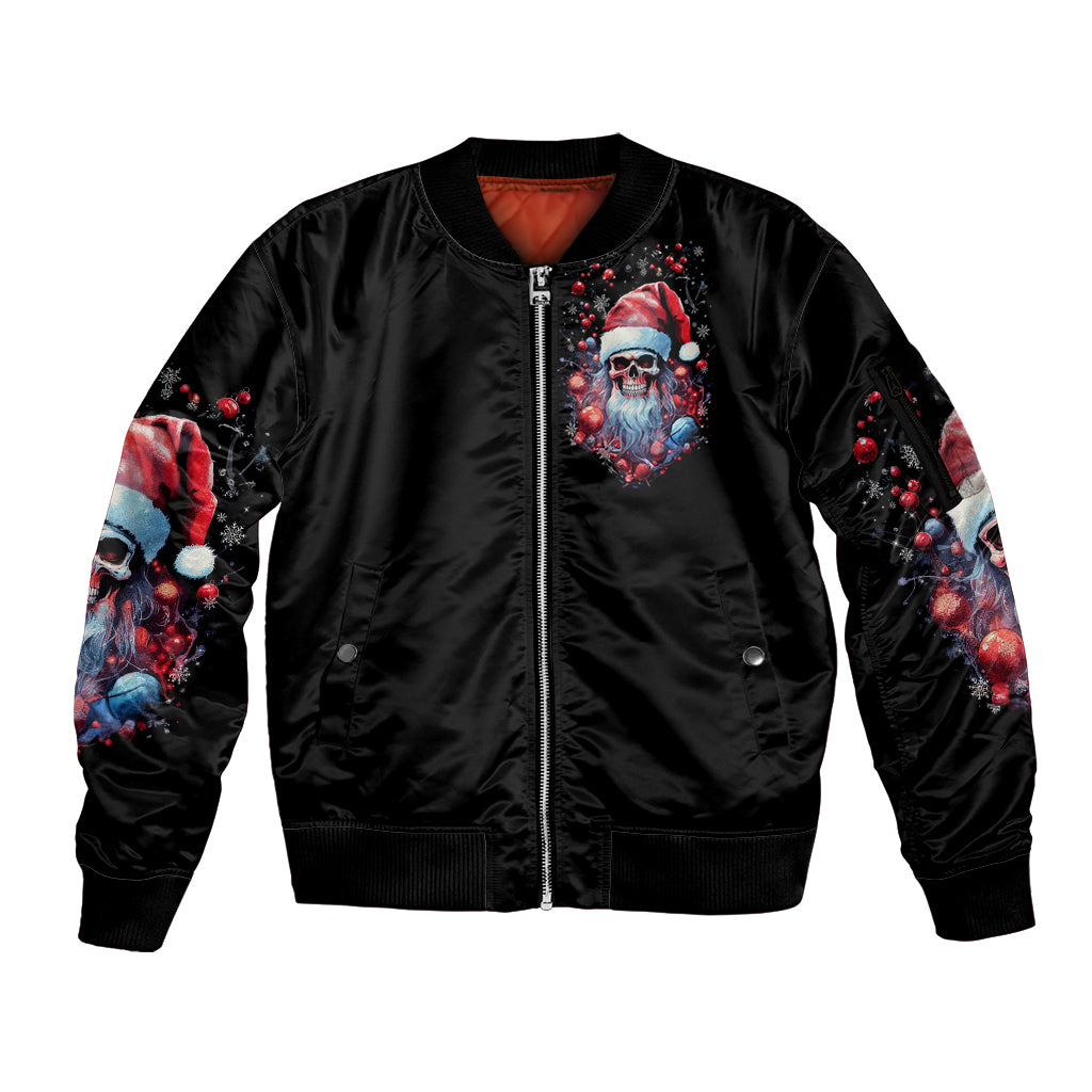 Skull Santa Claus Sleeve Zip Bomber Jacket Santa Claus Is Coming To Town - Wonder Print Shop