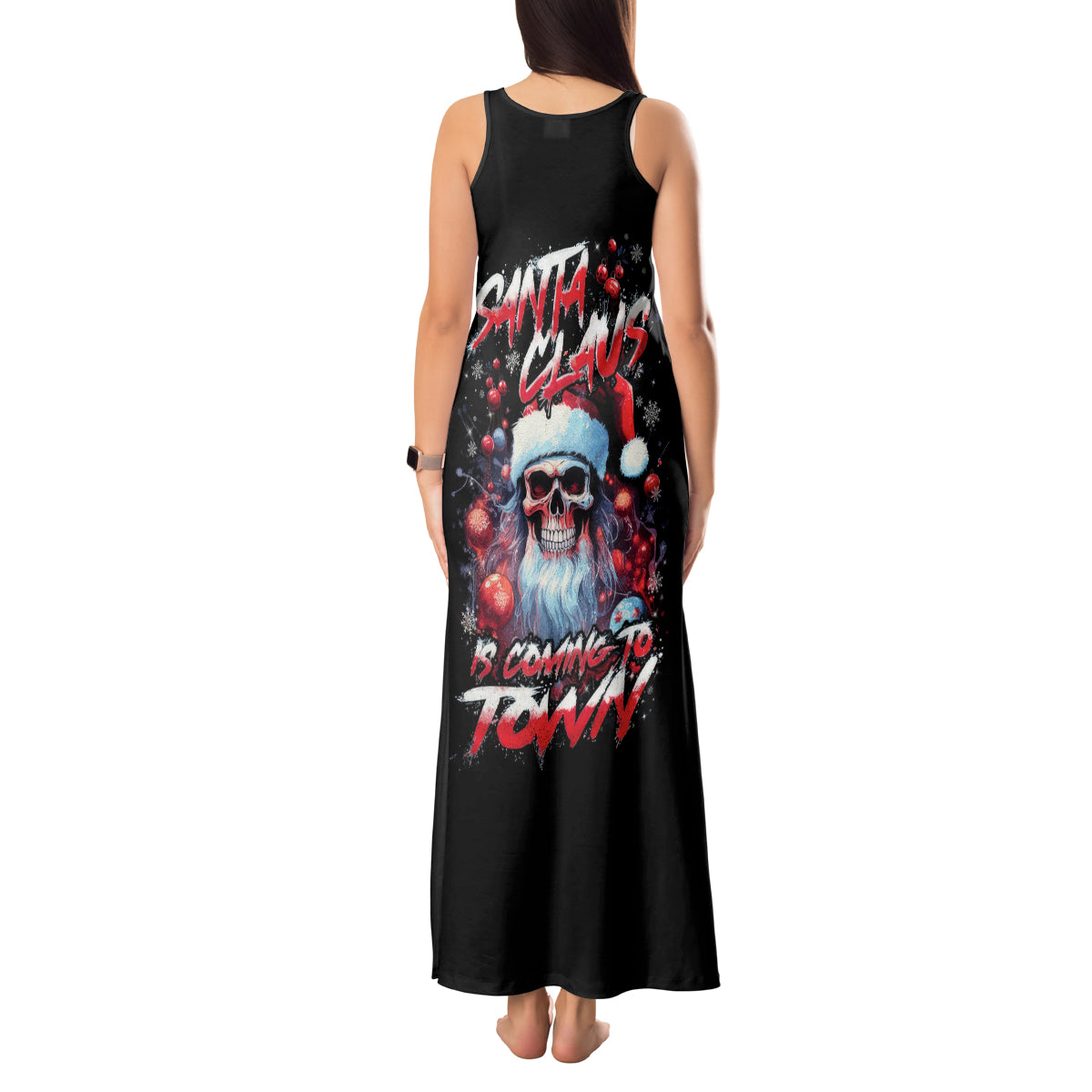 Skull Santa Claus Tank Maxi Dress Santa Claus Is Coming To Town - Wonder Print Shop