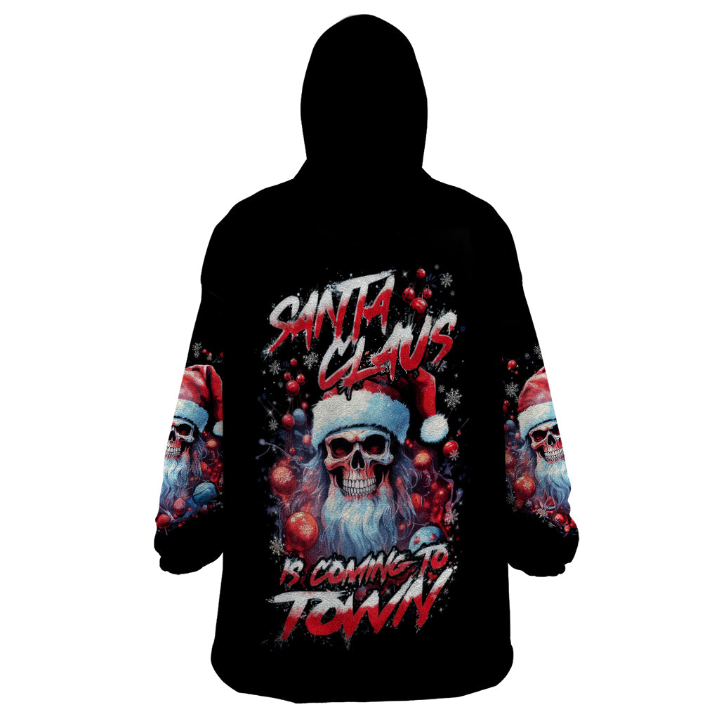 Skull Santa Claus Wearable Blanket Hoodie Santa Claus Is Coming To Town - Wonder Print Shop