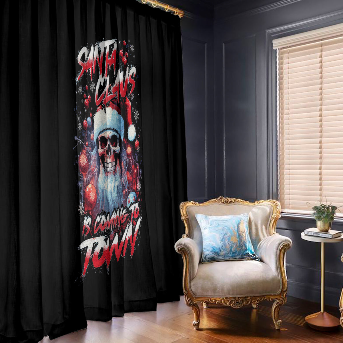 Skull Santa Claus Window Curtain Santa Claus Is Coming To Town - Wonder Print Shop