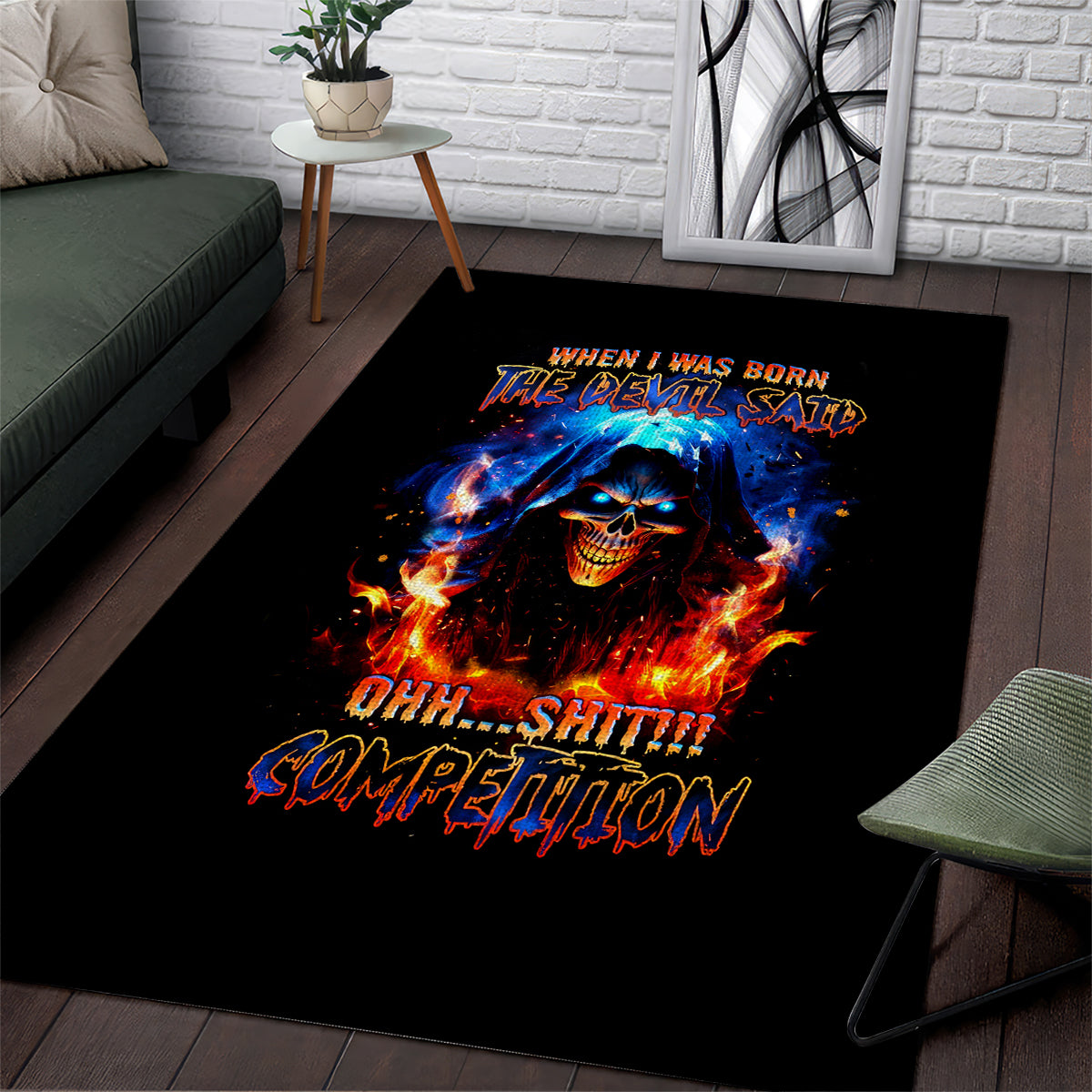 Flame Skull Area Rug When I Was Born The Devil Said Competition - Wonder Print Shop