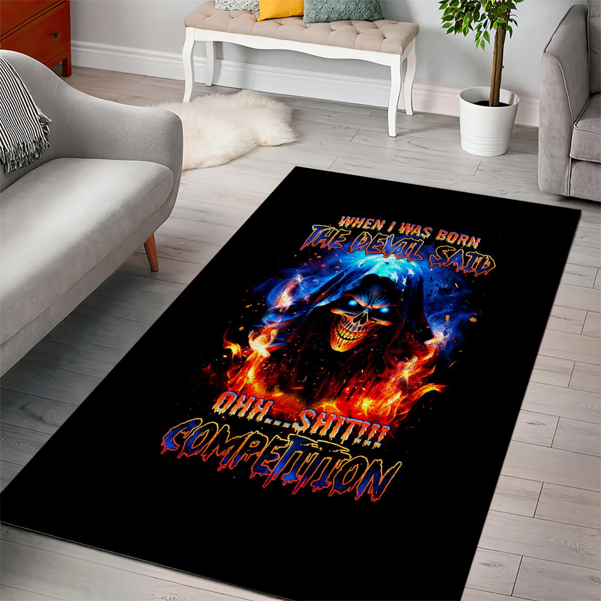 Flame Skull Area Rug When I Was Born The Devil Said Competition - Wonder Print Shop