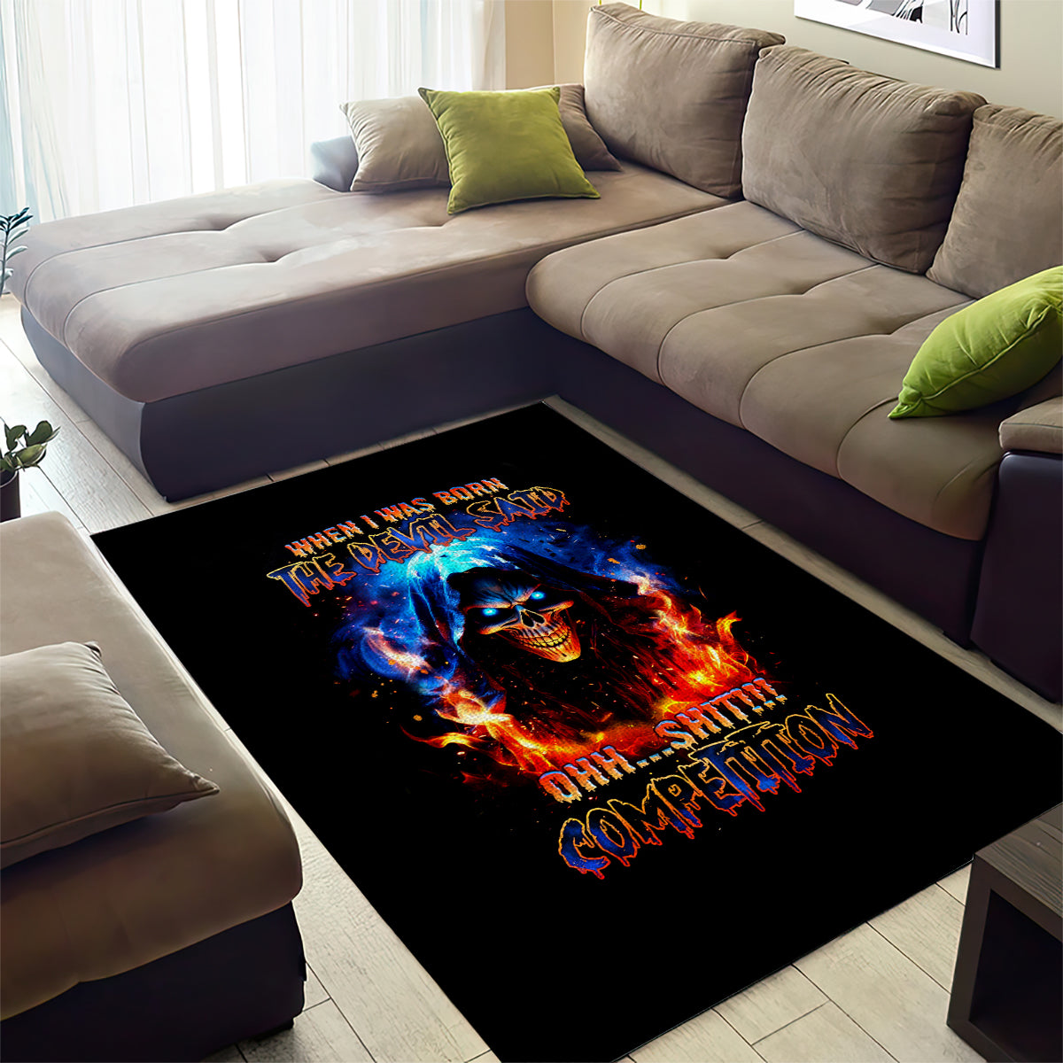 Flame Skull Area Rug When I Was Born The Devil Said Competition - Wonder Print Shop