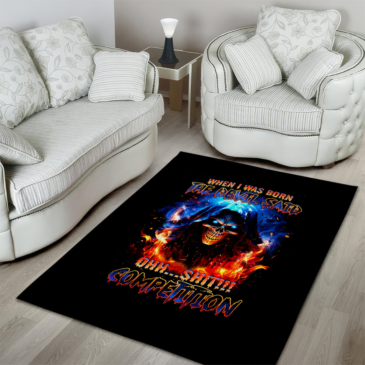 Flame Skull Area Rug When I Was Born The Devil Said Competition - Wonder Print Shop