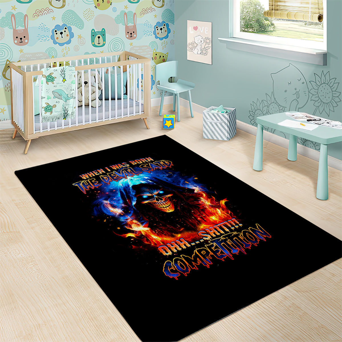 Flame Skull Area Rug When I Was Born The Devil Said Competition - Wonder Print Shop