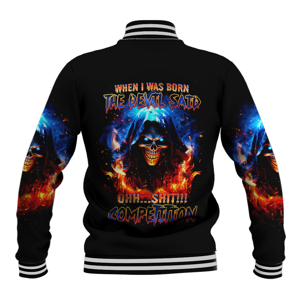 Flame Skull Baseball Jacket When I Was Born The Devil Said Competition - Wonder Print Shop