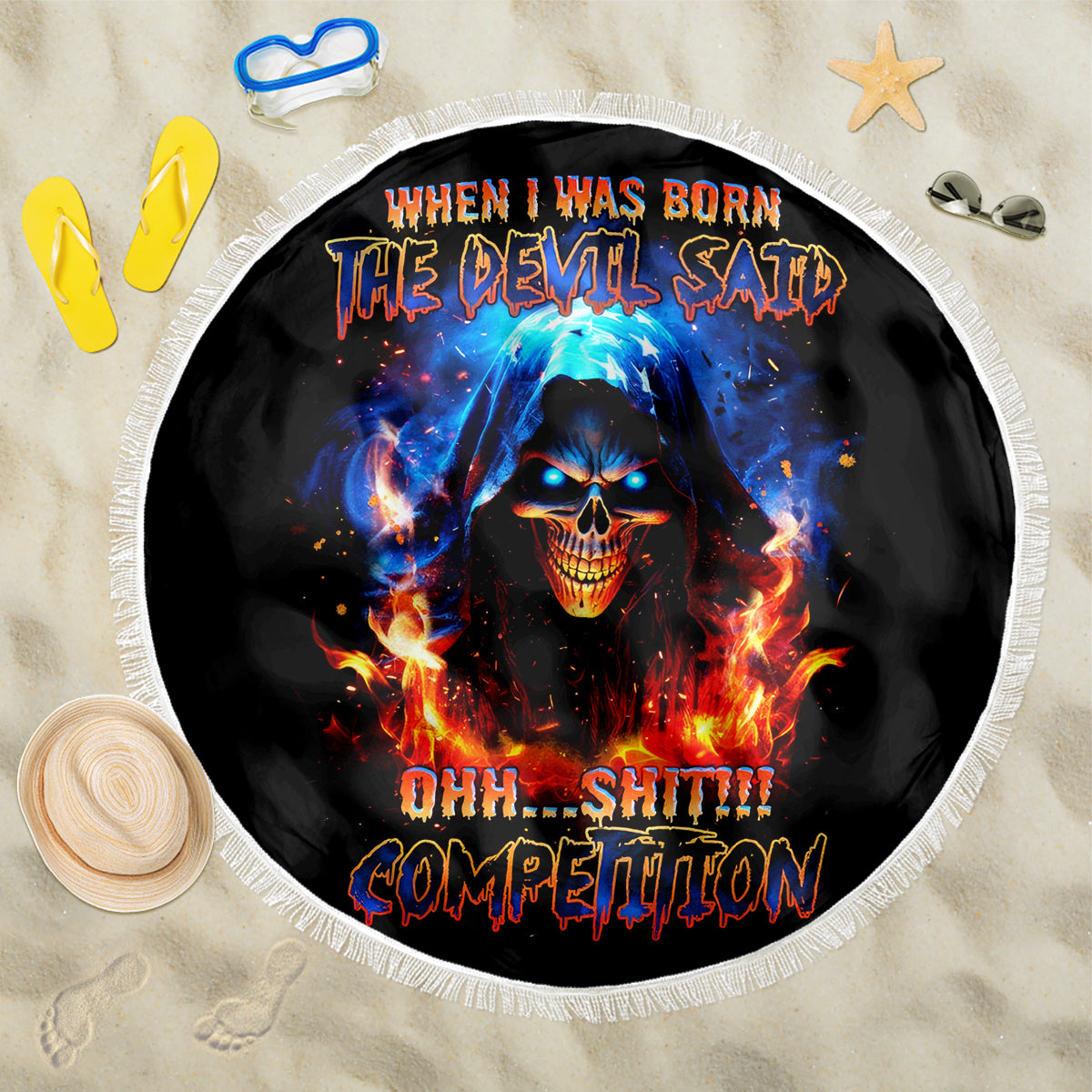 Flame Skull Beach Blanket When I Was Born The Devil Said Competition - Wonder Print Shop