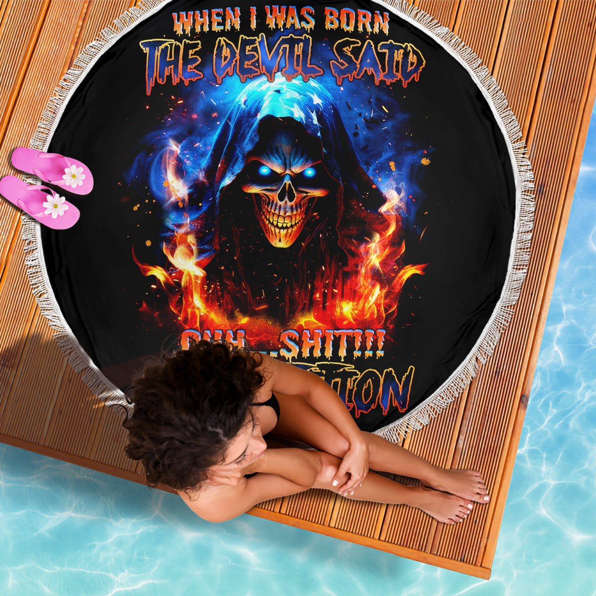 Flame Skull Beach Blanket When I Was Born The Devil Said Competition - Wonder Print Shop