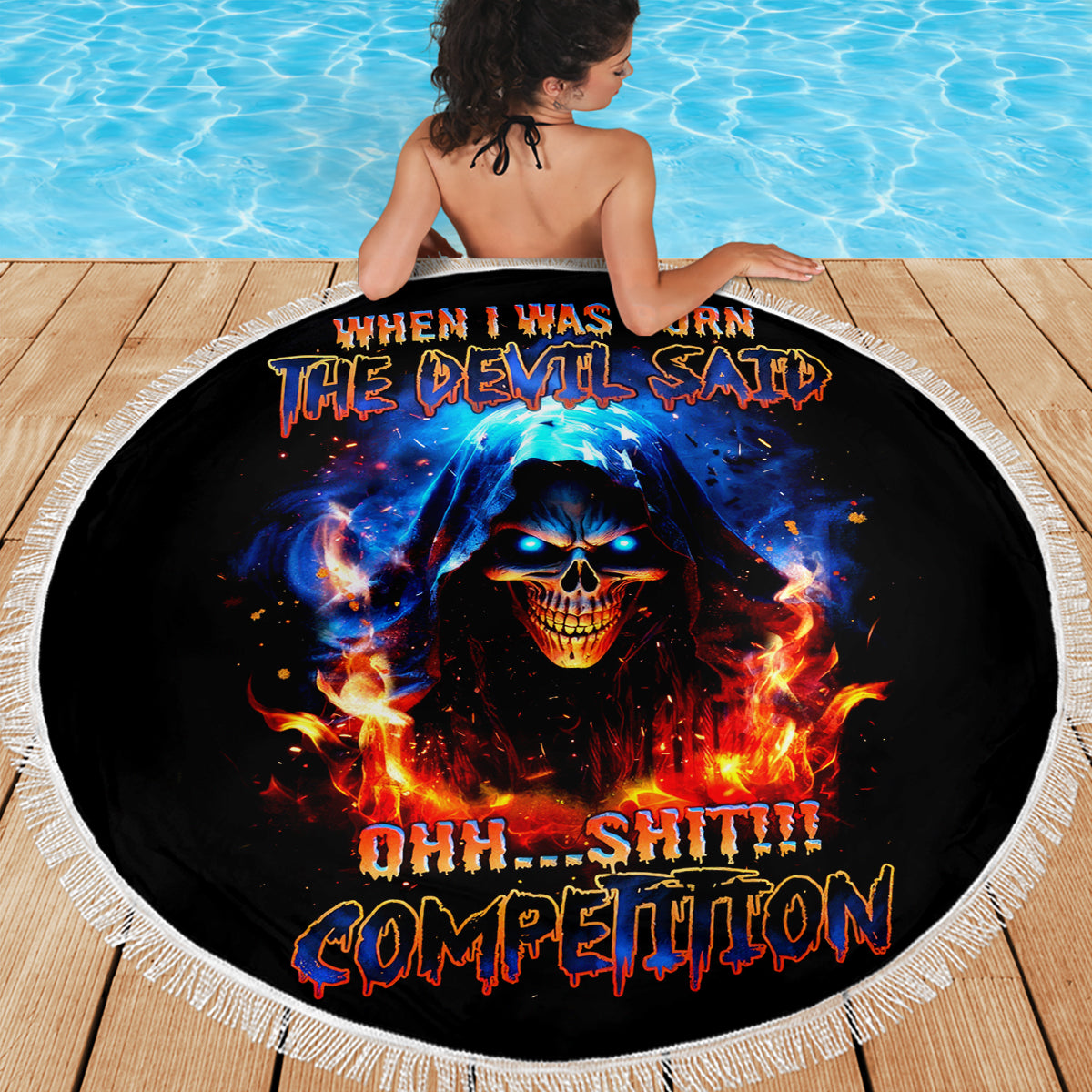 Flame Skull Beach Blanket When I Was Born The Devil Said Competition - Wonder Print Shop
