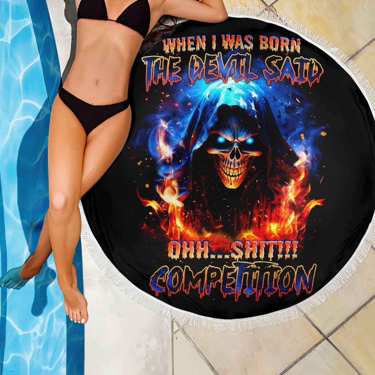 Flame Skull Beach Blanket When I Was Born The Devil Said Competition - Wonder Print Shop