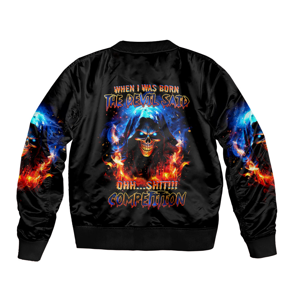 Flame Skull Bomber Jacket When I Was Born The Devil Said Competition - Wonder Print Shop