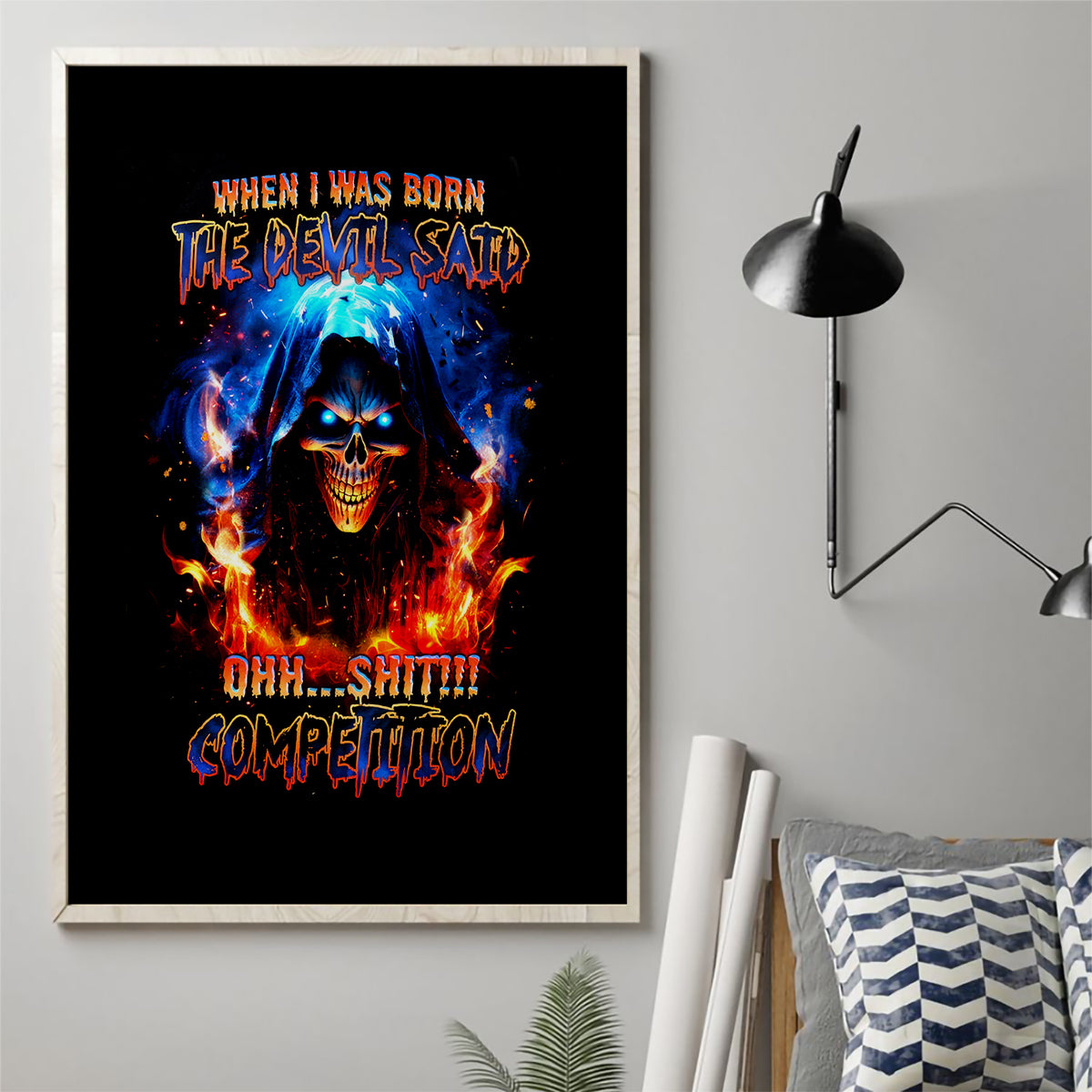 Flame Skull Canvas Wall Art When I Was Born The Devil Said Competition - Wonder Print Shop