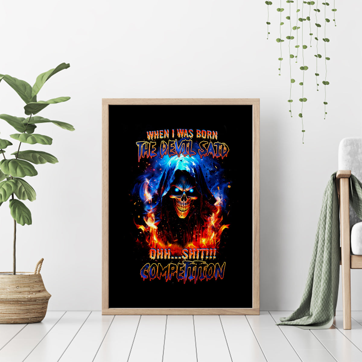 Flame Skull Canvas Wall Art When I Was Born The Devil Said Competition - Wonder Print Shop