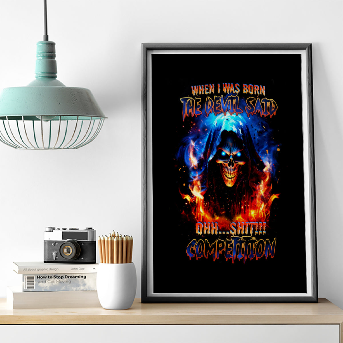 Flame Skull Canvas Wall Art When I Was Born The Devil Said Competition - Wonder Print Shop