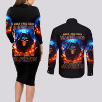 Flame Skull Couples Matching Long Sleeve Bodycon Dress and Long Sleeve Button Shirt When I Was Born The Devil Said Competition - Wonder Print Shop