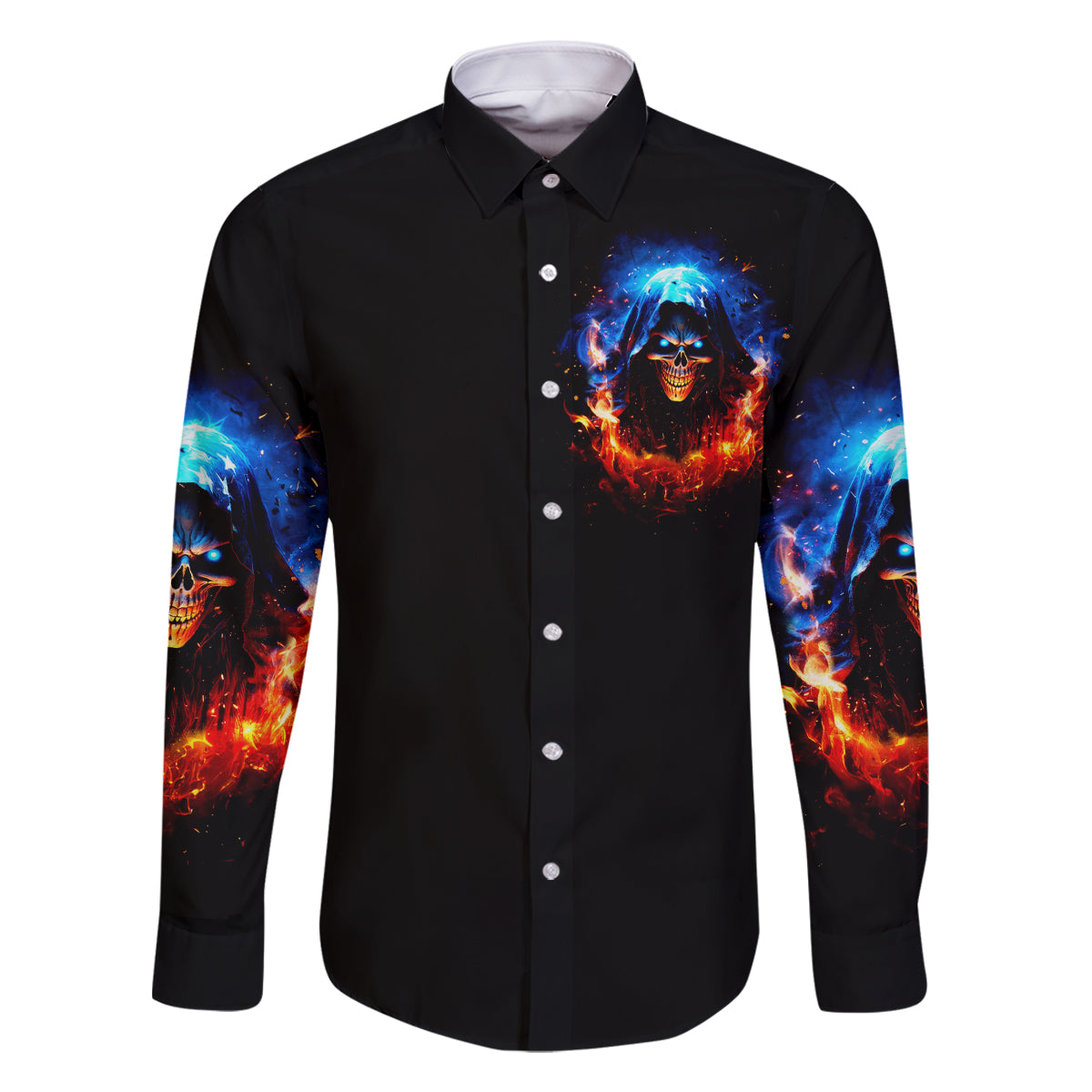 Flame Skull Family Matching Off Shoulder Long Sleeve Dress and Hawaiian Shirt When I Was Born The Devil Said Competition - Wonder Print Shop