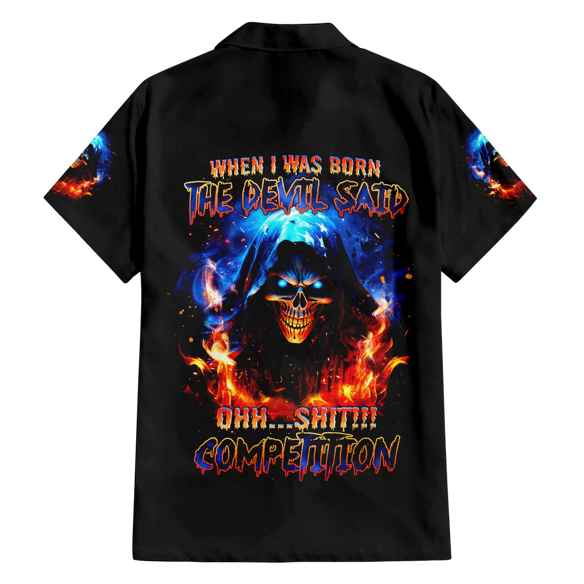 Flame Skull Family Matching Off Shoulder Maxi Dress and Hawaiian Shirt When I Was Born The Devil Said Competition - Wonder Print Shop