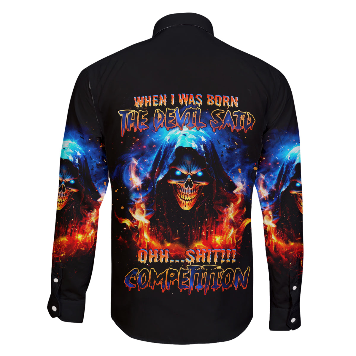 Flame Skull Family Matching Summer Maxi Dress and Hawaiian Shirt When I Was Born The Devil Said Competition - Wonder Print Shop