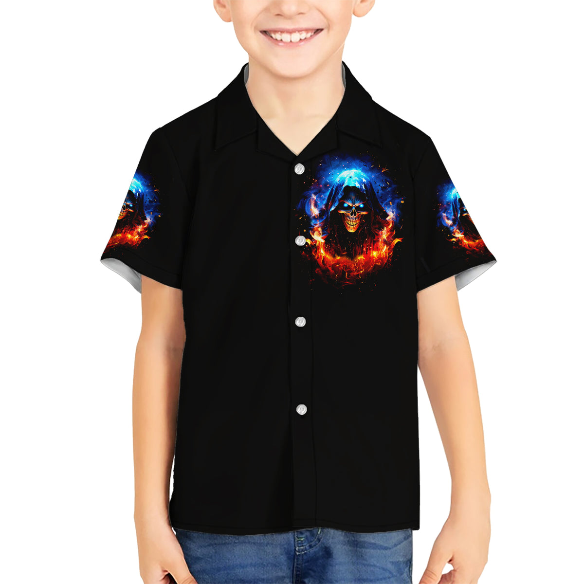 Flame Skull Kid Hawaiian Shirt When I Was Born The Devil Said Competition - Wonder Print Shop