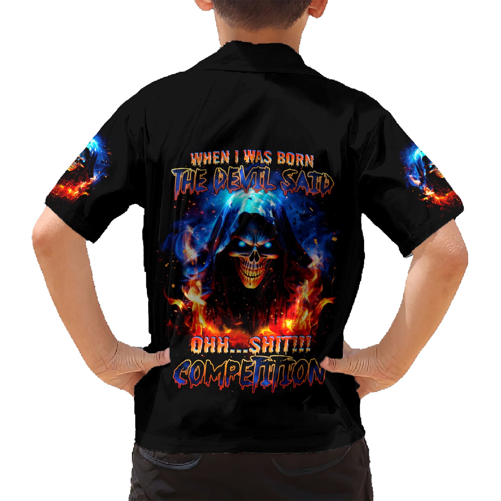 Flame Skull Kid Hawaiian Shirt When I Was Born The Devil Said Competition - Wonder Print Shop