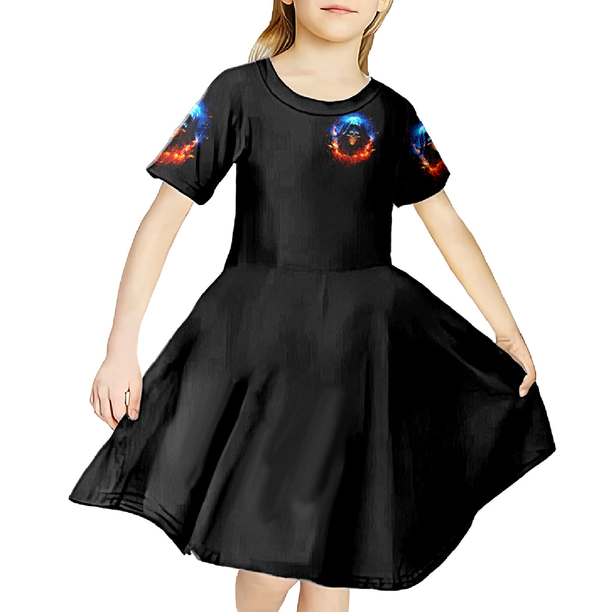 Flame Skull Kid Short Sleeve Dress When I Was Born The Devil Said Competition - Wonder Print Shop