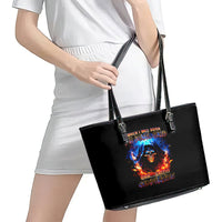 Flame Skull Leather Tote Bag When I Was Born The Devil Said Competition - Wonder Print Shop