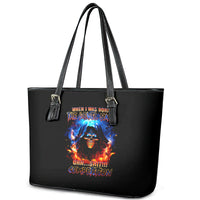 Flame Skull Leather Tote Bag When I Was Born The Devil Said Competition - Wonder Print Shop