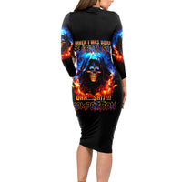 Flame Skull Long Sleeve Bodycon Dress When I Was Born The Devil Said Competition - Wonder Print Shop