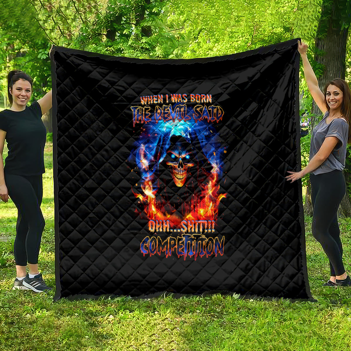 Flame Skull Quilt When I Was Born The Devil Said Competition - Wonder Print Shop